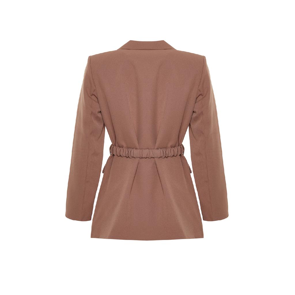 Коричневая тканая куртка с поясом Tctaw24ck00025