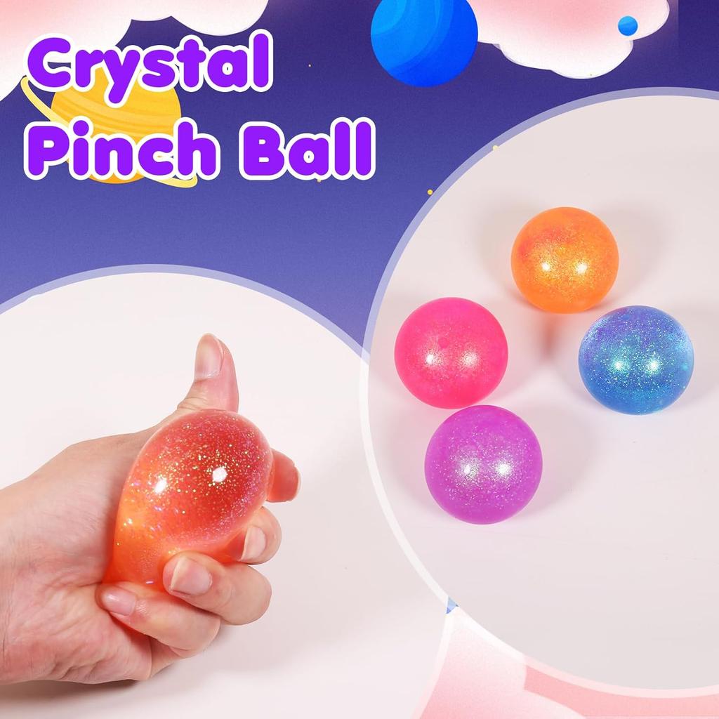 3pcs Sugar Ball,2.5" Slow Rise Squishy Stress Relief Balls Stretch Clear Glitter Malt Syrup Filled Moldable Relaxing Sensory Fidget Stress Toy for