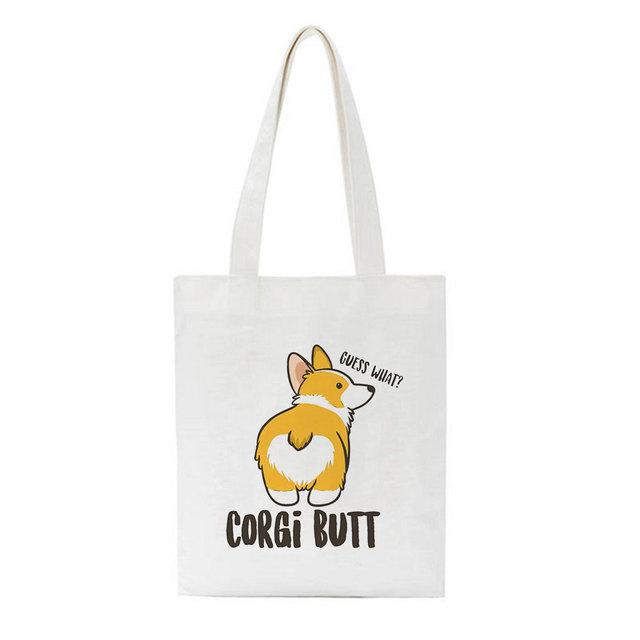 Женская сумка, модная холщовая сумка Kawaii Corgi с буквенным принтом, повседневная большая вместительная женская сумка Harajuku, новая забавная винтажная сумка-шопер с героями мультфильмов, сумки на плечо