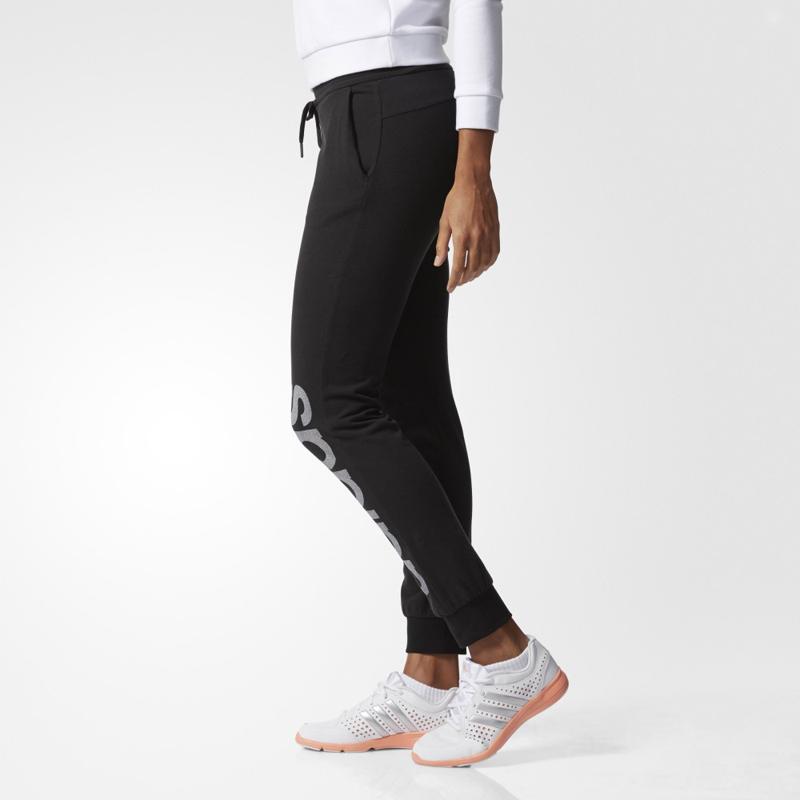 adidas Модные повседневные трикотажные спортивные брюки с логотипом и манжетами, женские брюки черного цвета BK5469