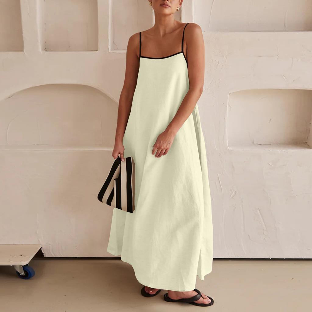 Модное женское платье контрастного цвета с большим подолом на подтяжках, новинка весны/лета 2024 г.