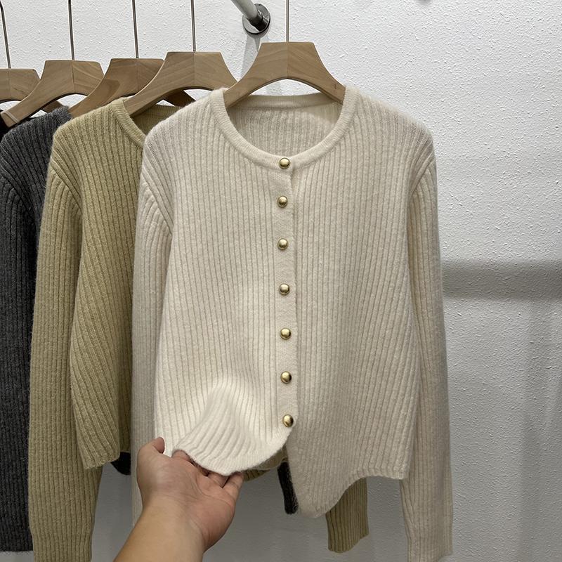 Autumn New Korean Round Neck Knitted Cardigan for Women Slim Fit and Slimming Soft and Sticky Sweater Jacket