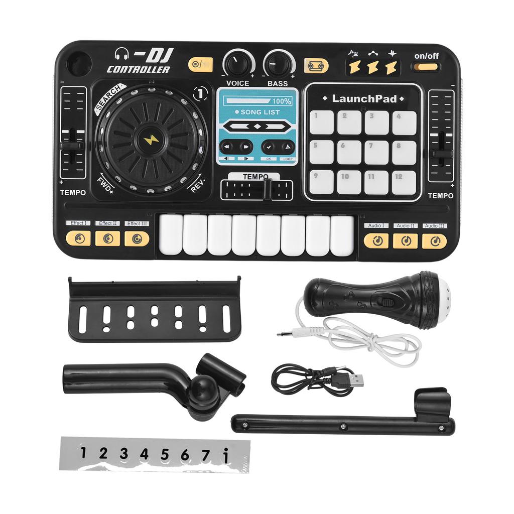 DJ-контроллер для детей, DJ-проигрыватель, электронная клавиатура, Bluetooth-микшер, регулируемый микрофон, динамическая подсветка.