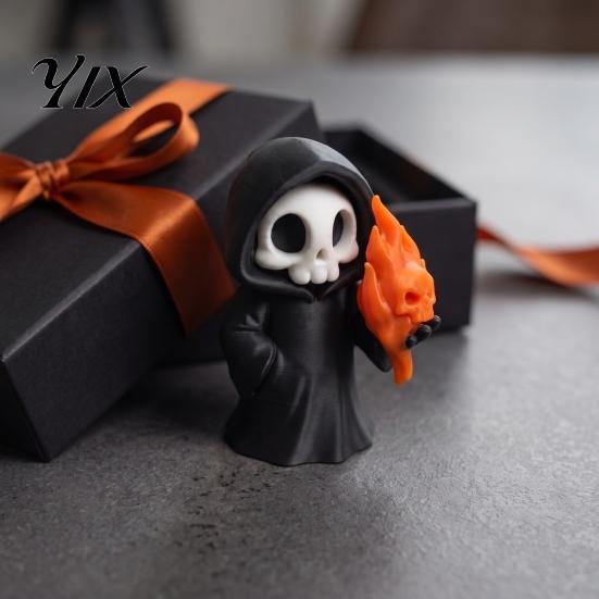Unique Flame Reaper Statue Cute Grim Halloween Figurine, 3D Printed Spooky Little Ornaments with Skull, Desktop Ornament, Collectible Toy Handheld