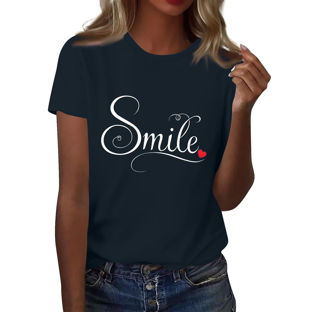Женская футболка с круглым вырезом и коротким рукавом с принтом в виде буквы «улыбка»
