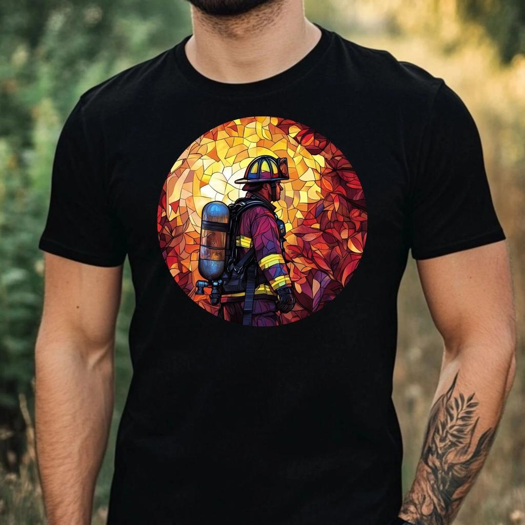 T-Shirt Herren Feuerwehrmann Buntglas Motiv Baumwolle Größe XS bis 5XL