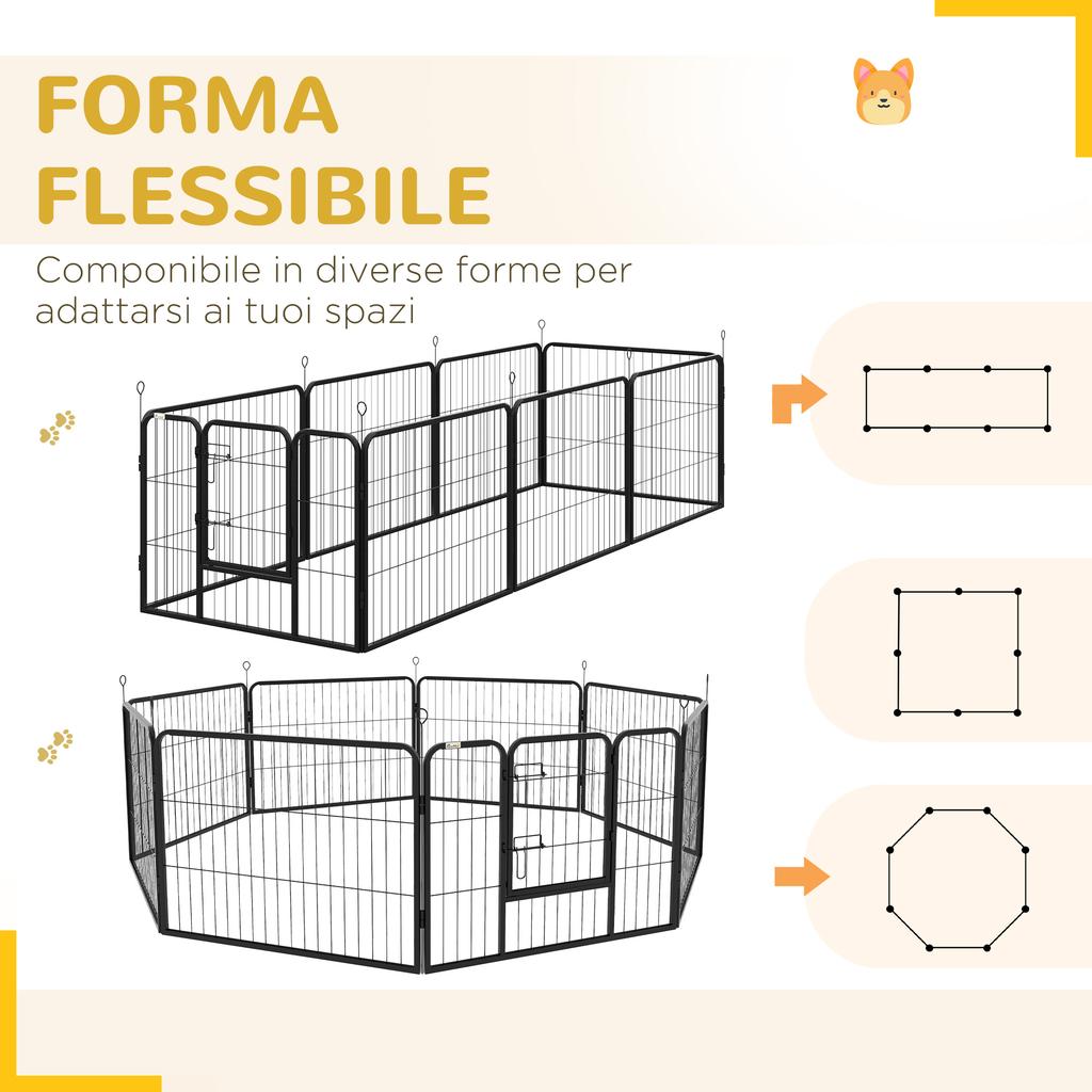 8-Piece Modular Dog Fence for Indoor and Outdoor Use, Steel, 80x60 cm, Black
