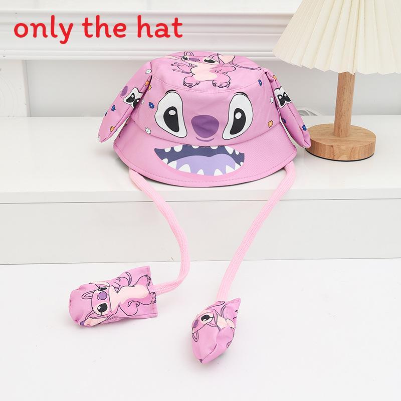 Cartoon Fisherman Hat For Kids With 3d Ears And Stitch Spider Man Print Design Summer Sun Protection Cotton Polyester