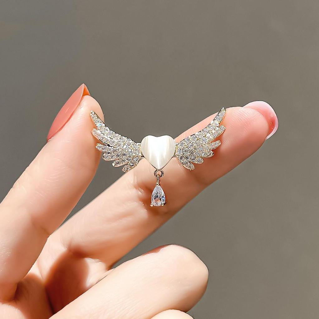 Angel Wings Love Water Drop Diamond Brooch - Elegant Autumn Corsage Pin for Women