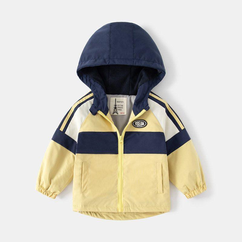 Детская одежда Весенняя и осенняя одежда Утепленное пальто для мальчиков Ветровка Детский топ с капюшоном Детская куртка-бомбер K-style с цветовой комбинацией