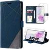 Protective Case - BOOLING - for Samsung Galaxy A35 5G - Navy Blue - Retro Leather Effect - with Card Holder - 2 Tempered Glass