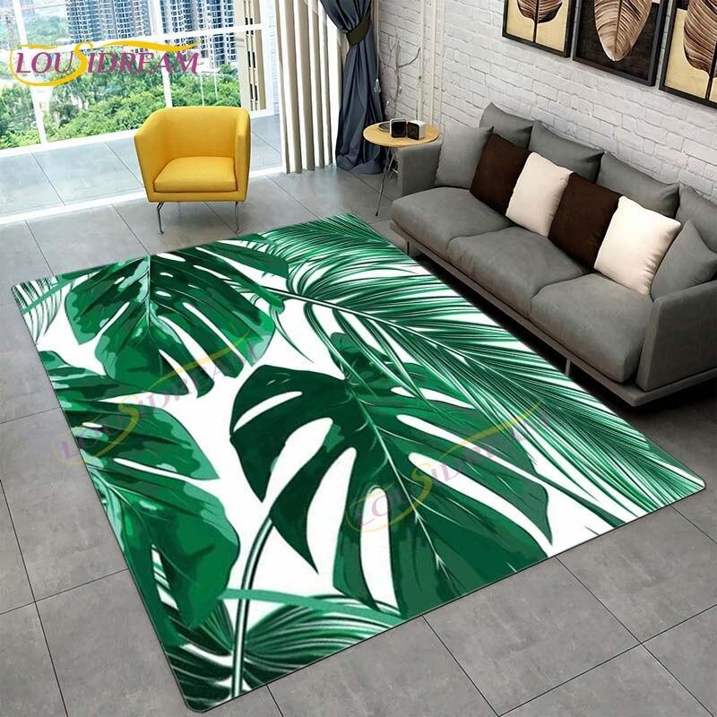 Ковер с тропическими листьями монстеры, современный ковер в стиле INS для гостиной, спальни, зеленый ковер с банановыми листьями, ковры с тропическими пальмовыми листьями