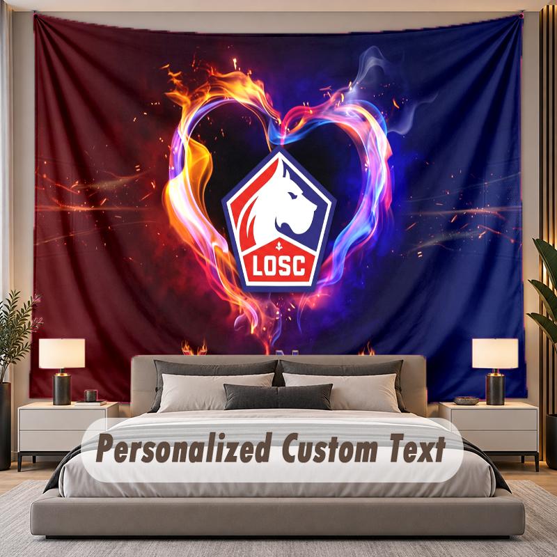 Custom Name Text Tapestry LOSC Lille FC Personalized Polyester Wall Tapestry For Bedroom And Room