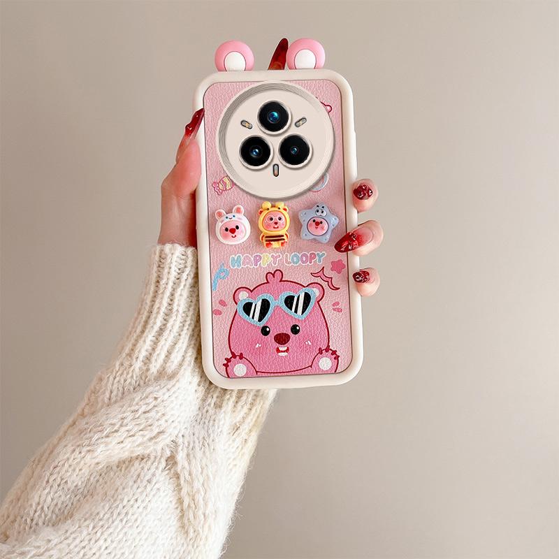 KEYSION Милый чехол с 3D-мультяшным рисунком в виде уха для Realme 14 Pro+ 5G с браслетом, силиконовый противоударный чехол для телефона OPPO Realme 14 Pro 5G