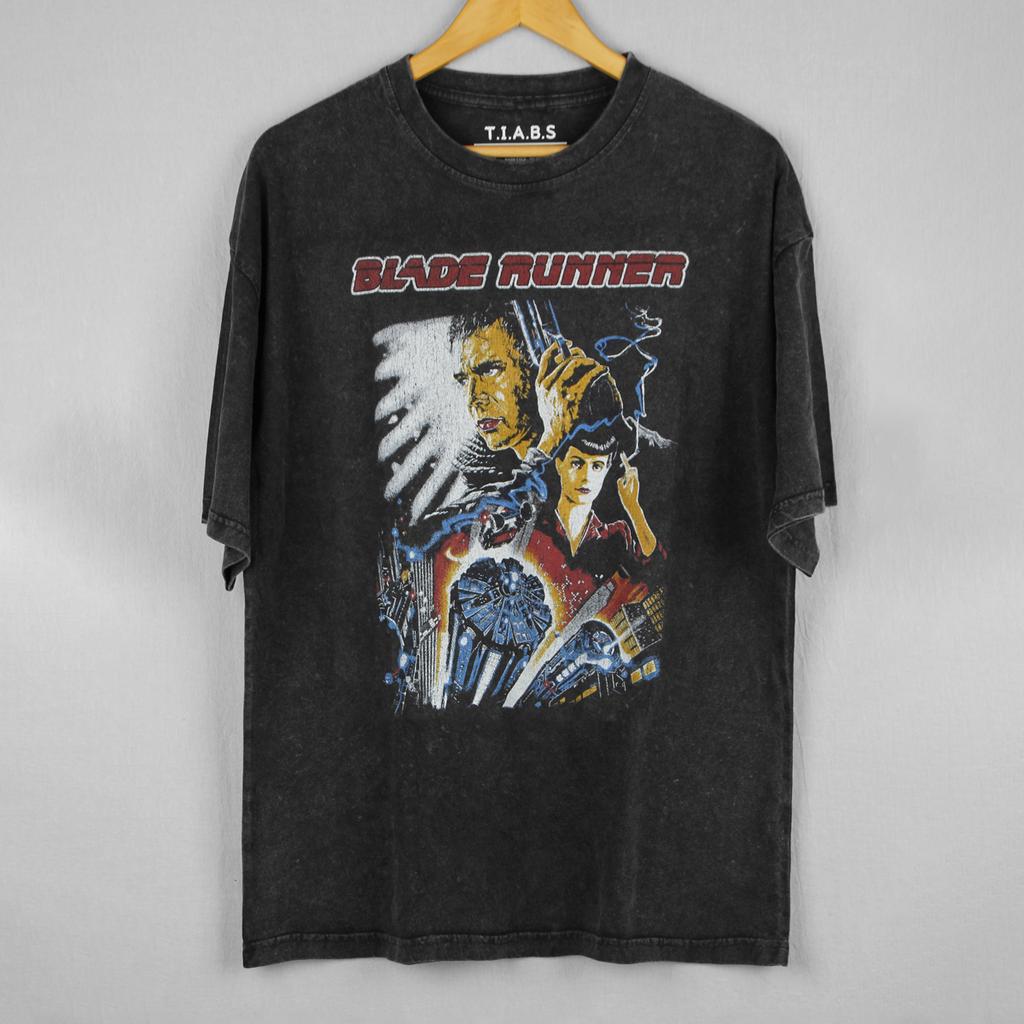 Blade Runner T Shirt Rachael Rick Deckard Metropolis Cyberpunk Movie Washed Loose Drop Shoulder Retro Mens Cotton Printed Shirt