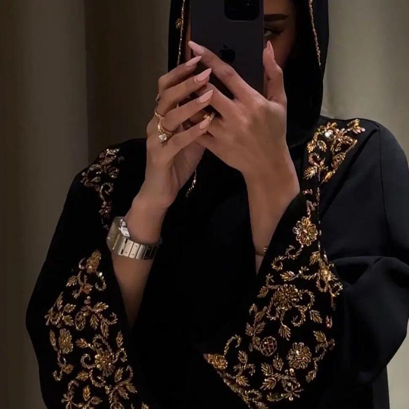 Мусульманское женское черное вечернее платье с длинным рукавом - От кутюр, вдохновленное Дубаем, дизайн с горячей фиксацией