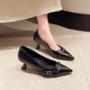 Модные женские туфли на высоком каблуке 2024 года, весенне-летние босоножки из лакированной кожи с острым носком, женские туфли на тонком каблуке с неглубоким носком