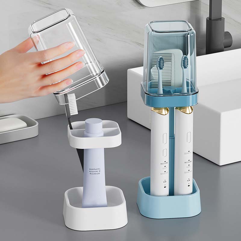 Minimalist Toothbrush Holder Set Compact Storage Organizer with Gargle Cup, Bathroom Tumbler, and Rack Space-Saving Bathroom