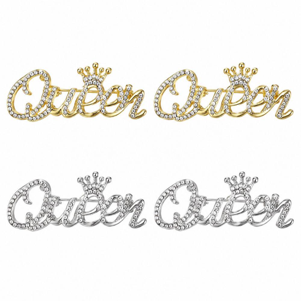 4pcs Zinc Alloy Brooch Queen Crown Brooch Pin Letter Brooch for Women Gathering Occasion