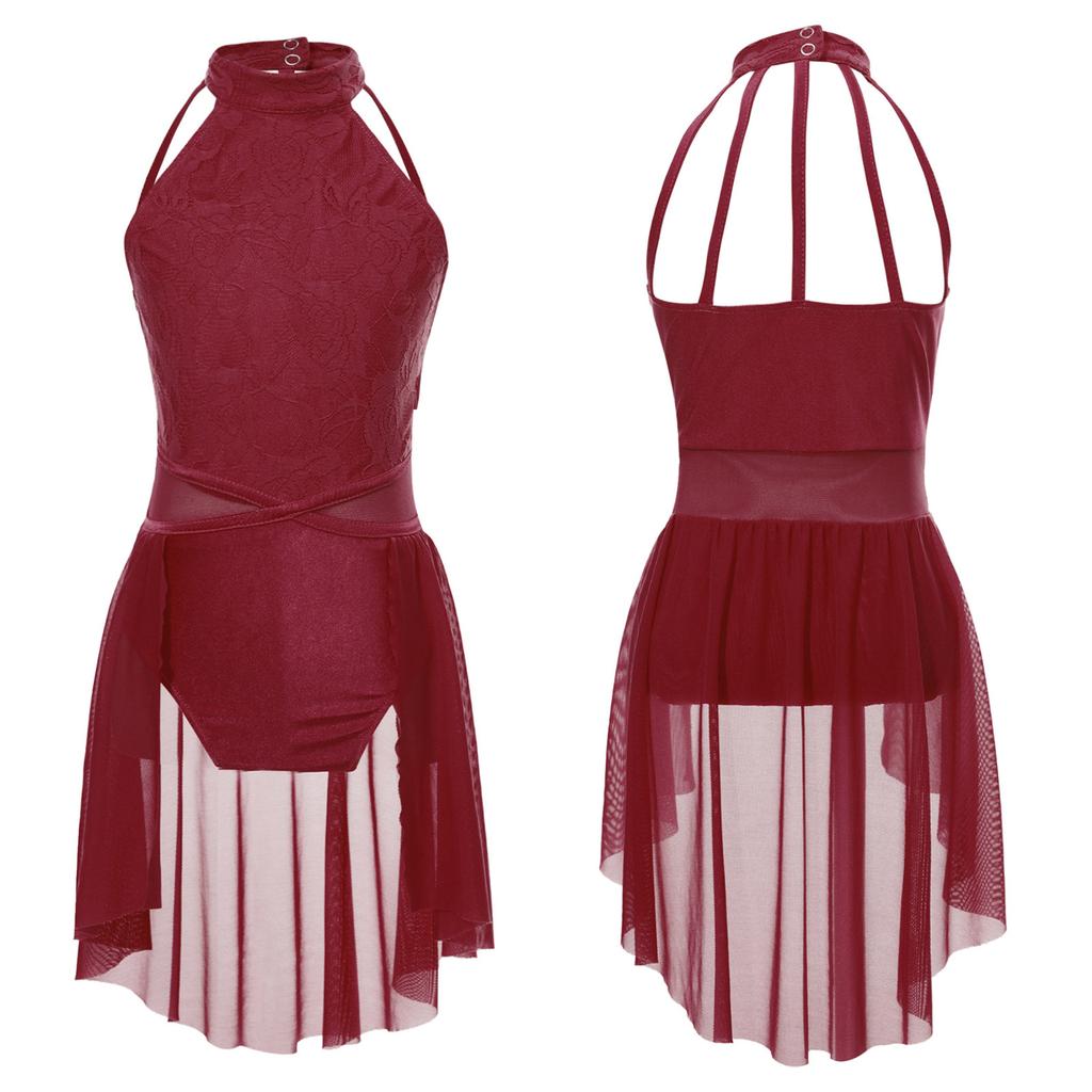 Детское гимнастическое танцевальное платье без рукавов для девочек, купальник в стиле пэчворк с неровным подолом, танцевальная одежда, костюм