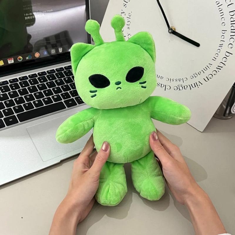 Милая Инопланетная Кошка Плюшевая Игрушка Зеленый Котенок Мягкие Плюшевые Куклы Кавайи Аниме Мягкая Игрушка Подушка Домашний Декор Подарки для Друзей