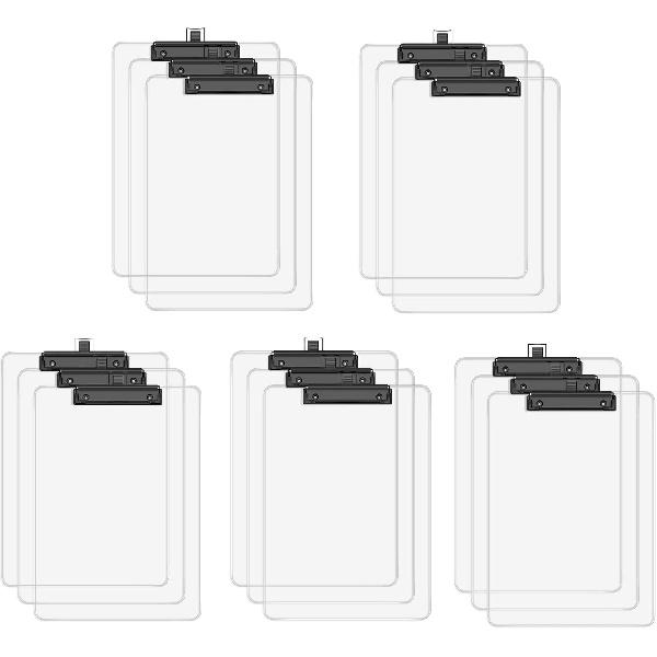 Clear Clipboard with Pen Holder, 8.5 x 11 Plastic Clip Boards with Black Low Profile Clip, Letter Size for Classroom, Teacher, Students, School,
