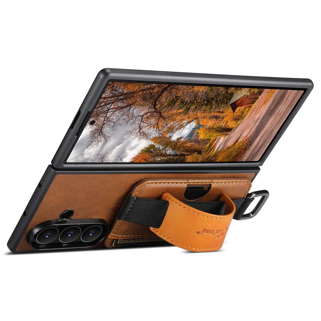 SUTENI Leather Case for Samsung Z Fold 7/6/5: Oil Wax Texture with Wrist Strap, Card Slot & Stand Feature