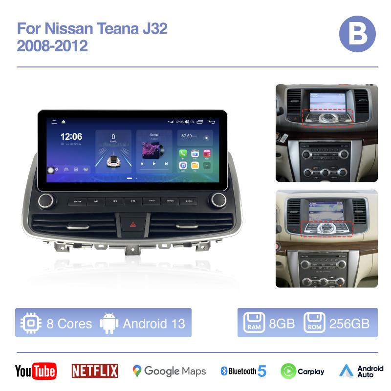 12.3" Для Nissan Teana J32 2008-2012 Автомобильный мультимедийный видеоплеер GPS-навигация Радио Android13 8 ядер 8+256 Carplay 4G 360-камера