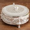 European-Style Alloy Jewelry Peacock Silver Storage Box,Earring Circle Organizer Jar Candy Container Dressing Table Decoration