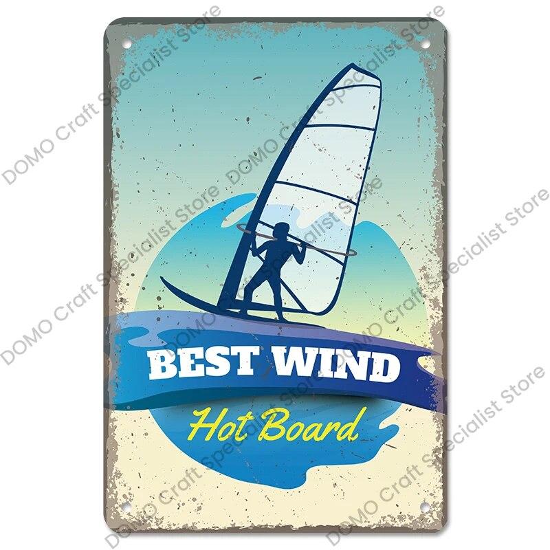 Surfing Board Poster Vintage Metal Tin Signs Enjoy Summers Metal Plaque Retro Wall Art Decor for Surf Club Pub Bar