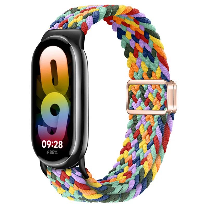 Braided Strap for Xiaomi Mi Band 8 Elastic Nylon Solo Loop Adjustable Watchbands Magnetic Buckle Correa Bracelet for Miband 8NFC