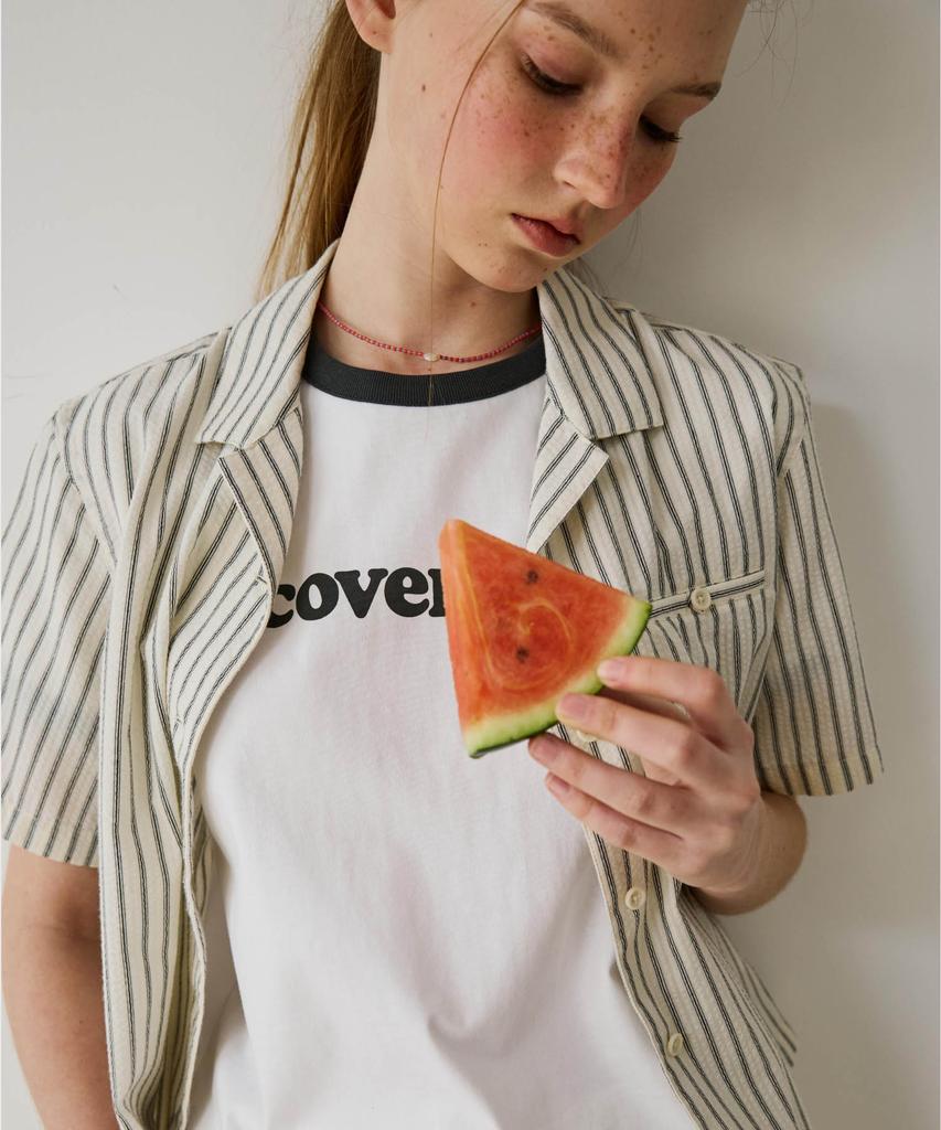 COVERNAT WOMAN Cooper Logo Ringer T-Shirt Off White