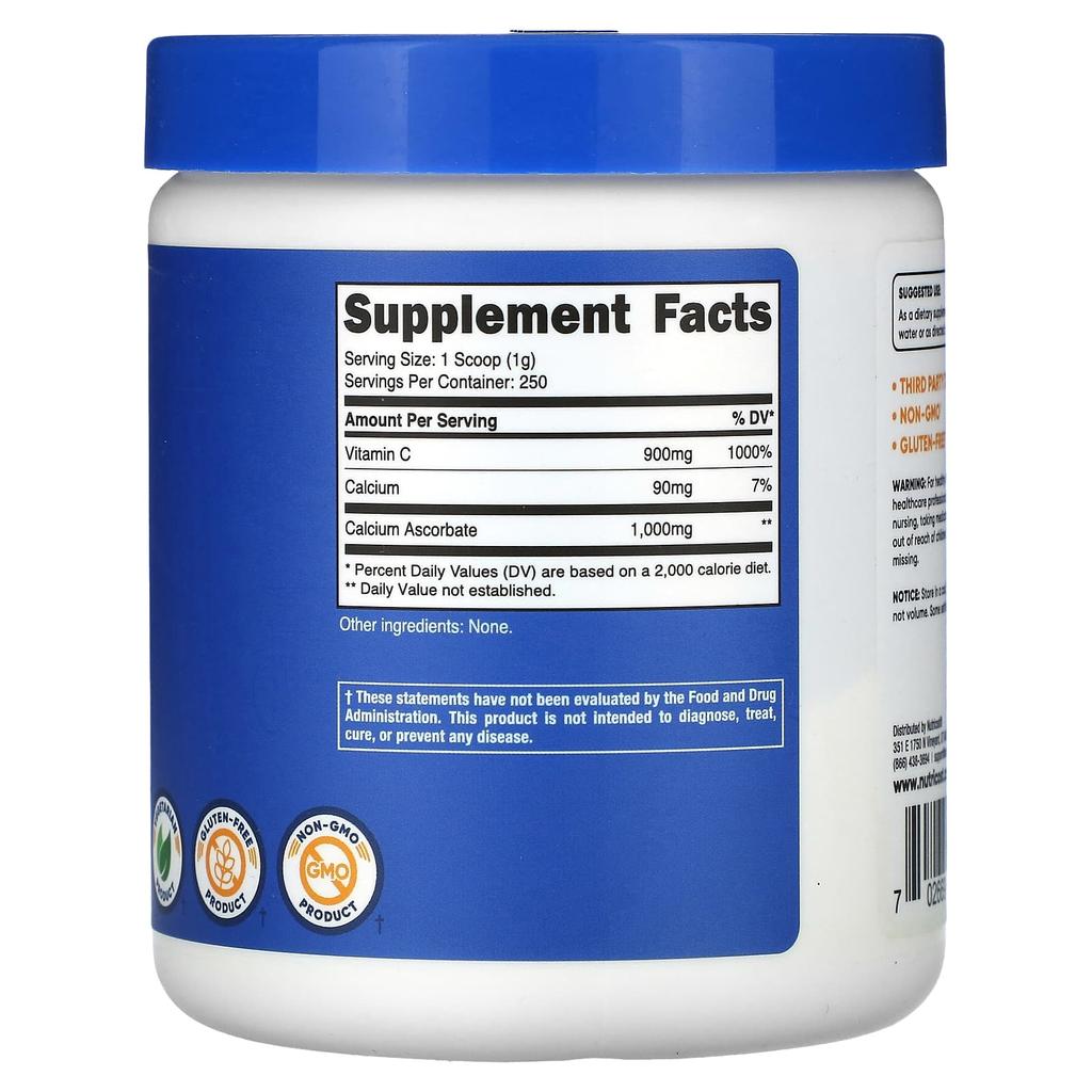 Nutricost Calcium Ascorbate Powder, Unflavored, 8.8 Oz (250 G)