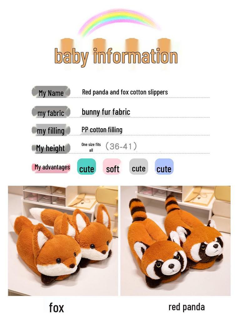 Мультяшные тапочки-животные: Кролик, Хомяк, Хаски, Лиса, Панда - Унисекс Хлопковые Домашние Тапочки для Осени/Зимы