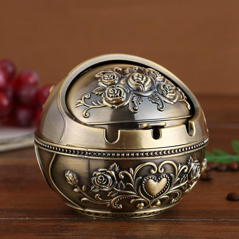 Windproof Ashtray Creative Personality Trendy Metal Cover Fall Prevention Home Living Room Round Ashtray