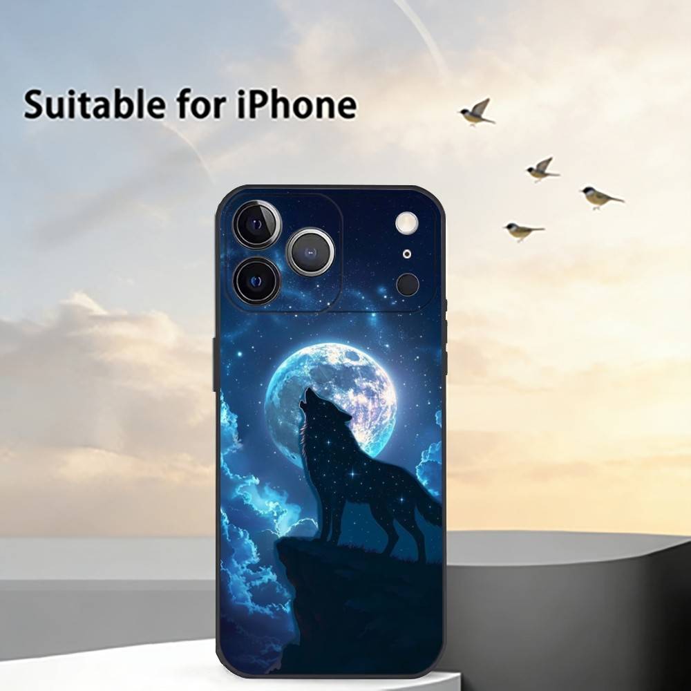 Чехол для телефона 'Луна Воющий W-Волк' Силиконовый Мягкий Для IPhone 17 16 15 14 13 12 11 X XR Plus Pro Max Plus