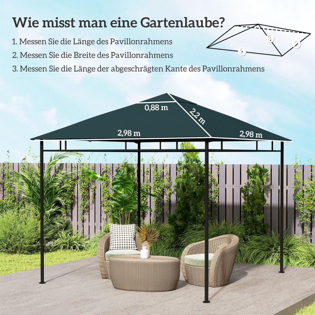 3 x 3 m Gazebo Canopy Replacement Cover, Garden Gazebo Roof Replacement, TOP COVER ONLY, Charcoal Green