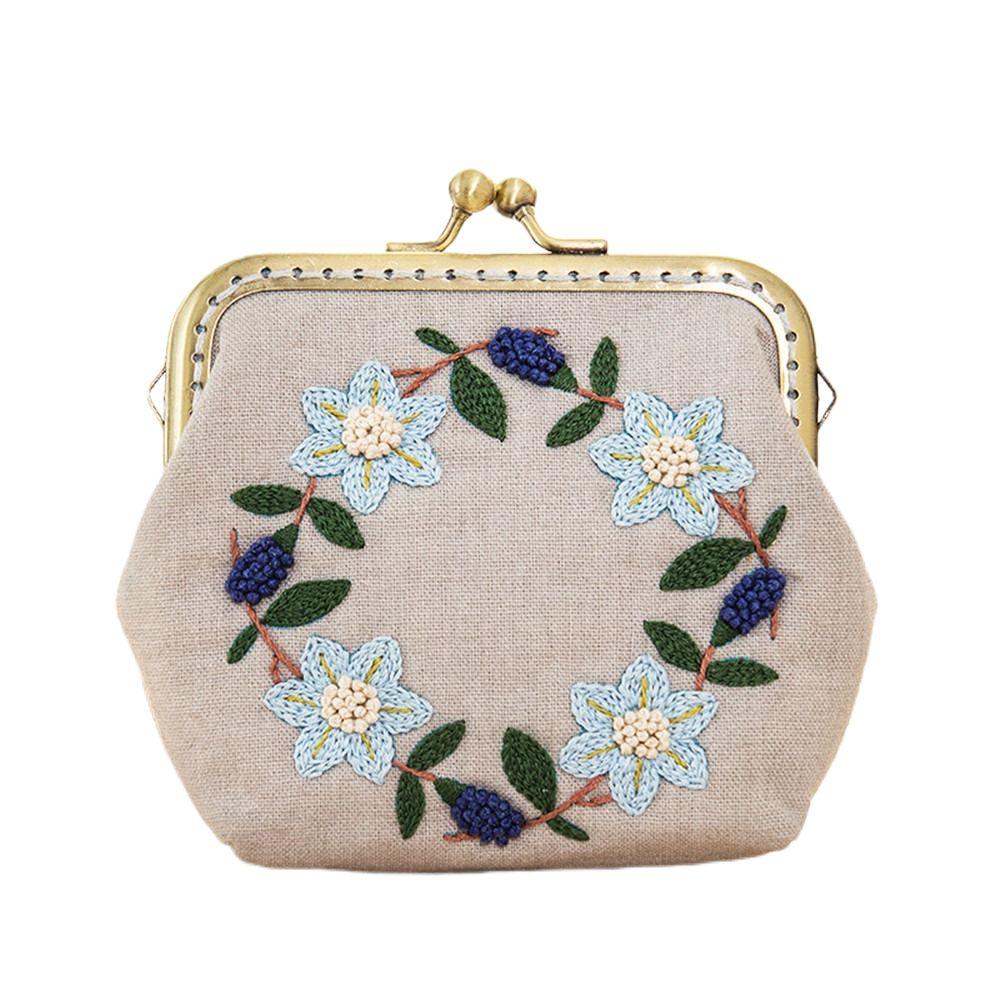 Handmade DIY Crafts Flower Patterns Cross Stitch Coin Purse Wallet Embroidery Starter Kit