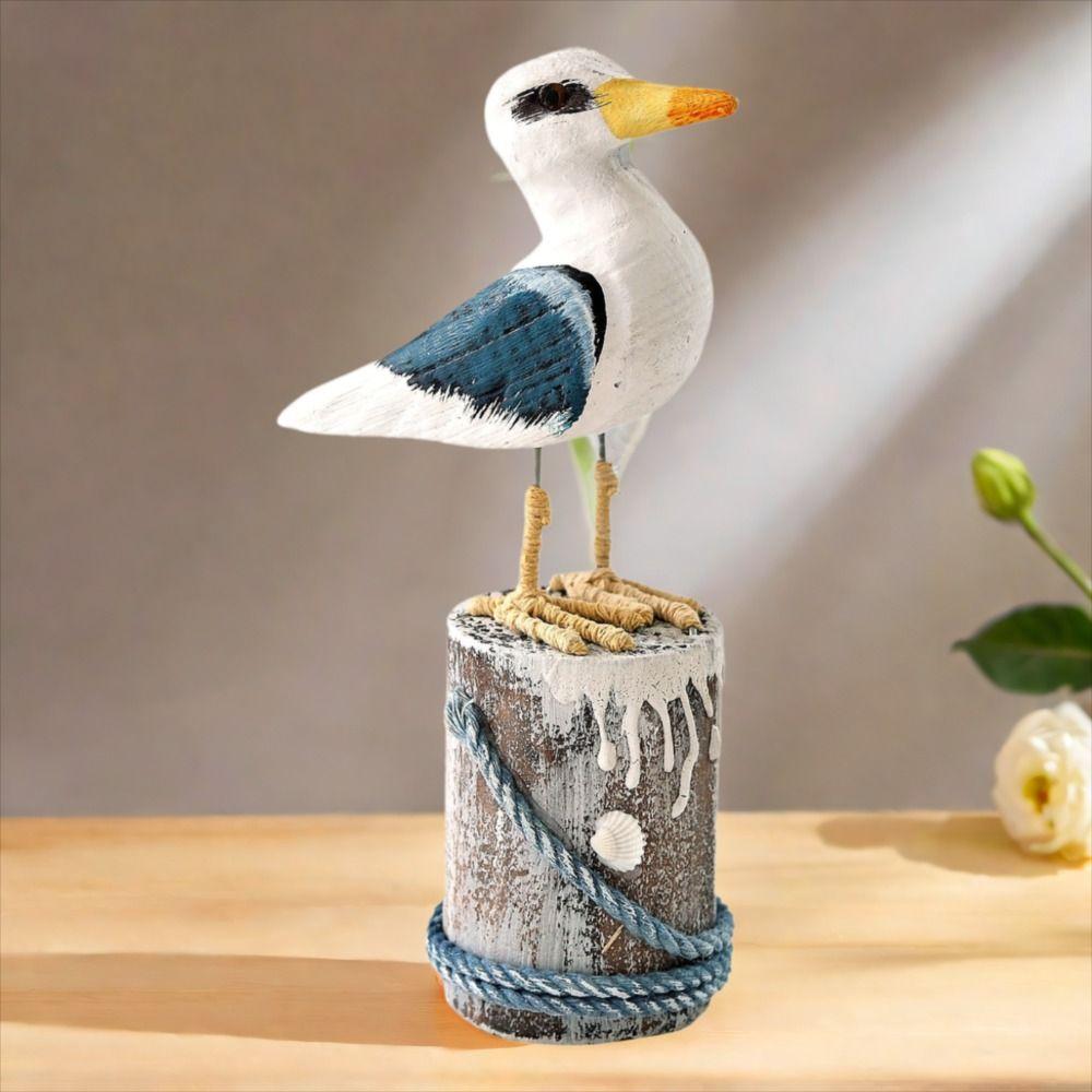 Mediterranean Style Seabird Ornament Vintage Seagull Model Durable Wooden Seagull Craft Nursery