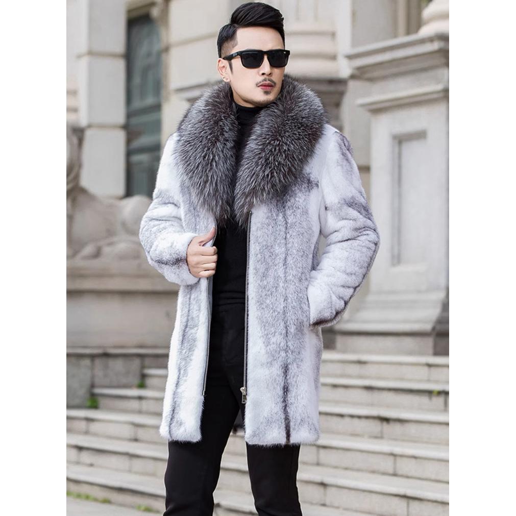 Zipper Men Fur Coat Autumn Winter Jacket Long Sleeve Warm Fur Black Parkas Bontjas Furry Shaggy Outerwear