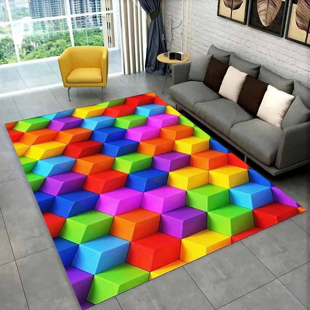 Illusion Abstract Rainbow Area Rug,Carpet Rug for Home Living Room Bedroom Sofa Doormat Decor,kids Non-slip Floor Mat 3D