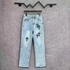 99150 CHROME HEARTS Мужские и женские модные джинсы в американском стиле с тканевыми нашивками, вышивкой, повседневные и модные уличные брюки