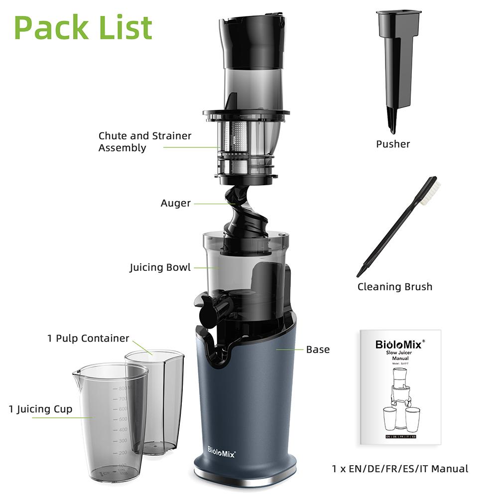 BioloMix Cold Press Juicer, with 78mm/3.07in Feed Chute, 200W 40-65RPM Powerful Motor, Low Noise Slow Masticating Juice Machine