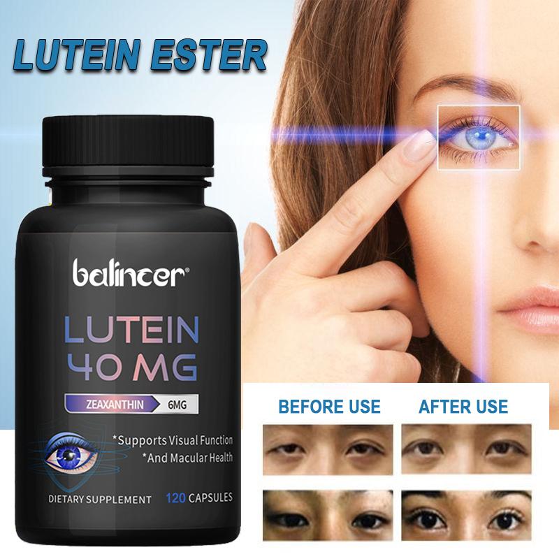 Lutein capsules contain 40mg lutein and 6mg zeaxanthin helping to relieve eye fatigue protect vision and eye health120 capsules