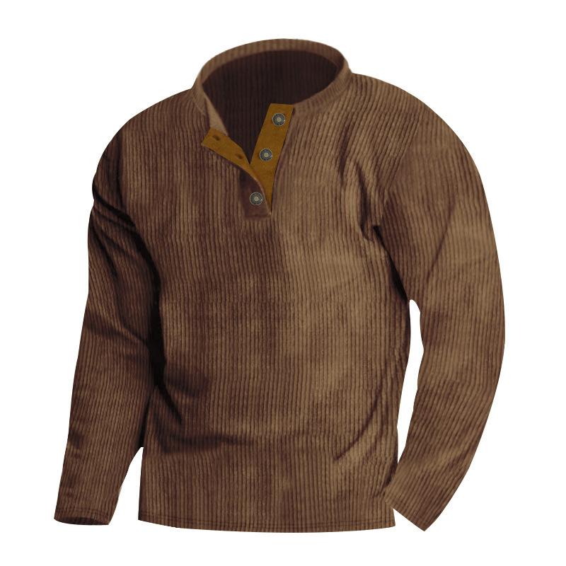 New Men's Outdoor Corduroy Casual Crew Neck Solid Colour Long Sleeve Sweatshirt