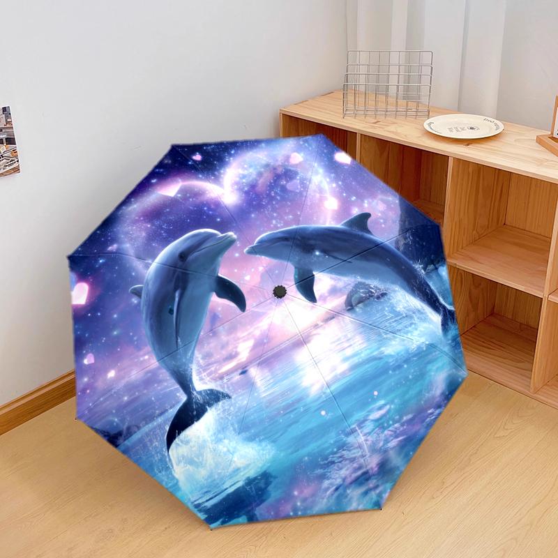 1 шт. Автоматический складной зонт - Узор Морские животные, Портативный и складной дизайн с 8 спицами, Рождественские и Новогодние подарки