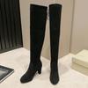 Женские черные сапоги выше колена, женские осенне-зимние сексуальные прозрачные высокие каблуки, длинные сапоги, женские, без застежек, носки, Botas Plus Size 43