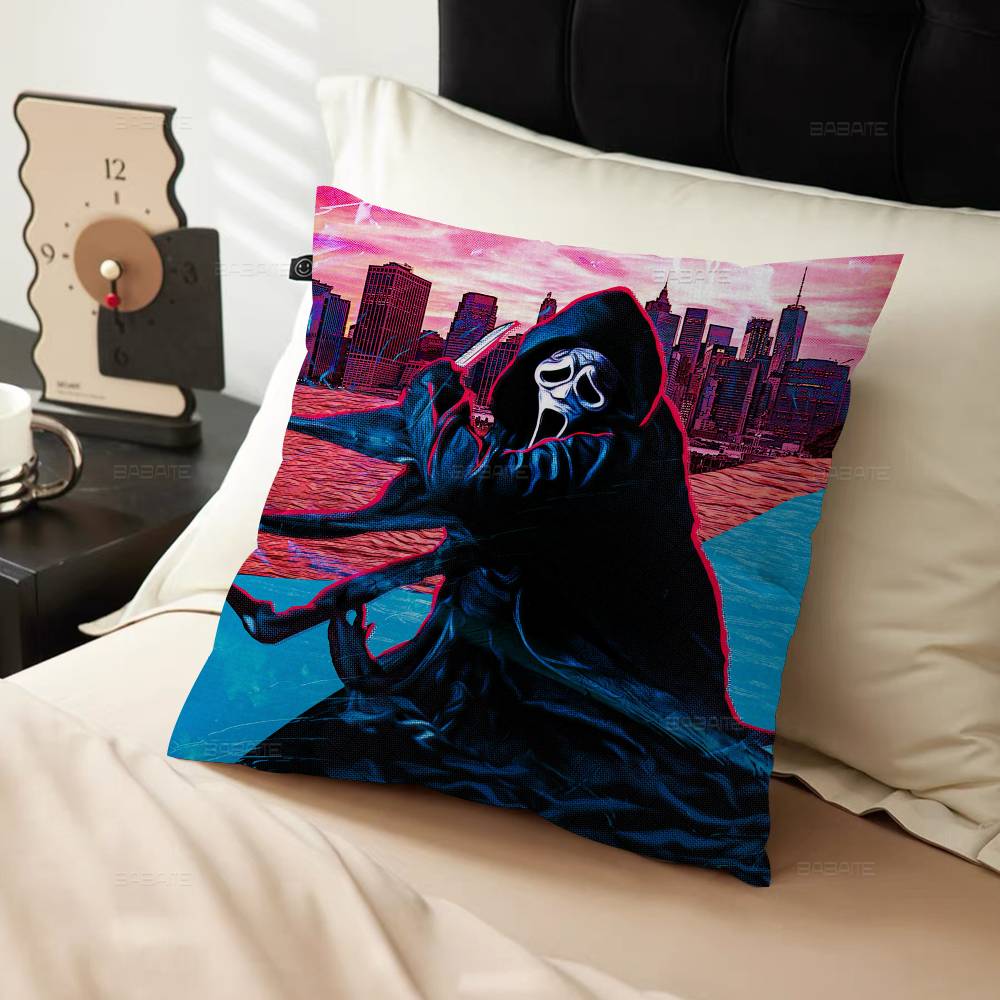 SScream Horror Movie Pillow Covers Cartoon Sofa Decorative Home Doublesided Printing Short Plush Cute Cushion Cover