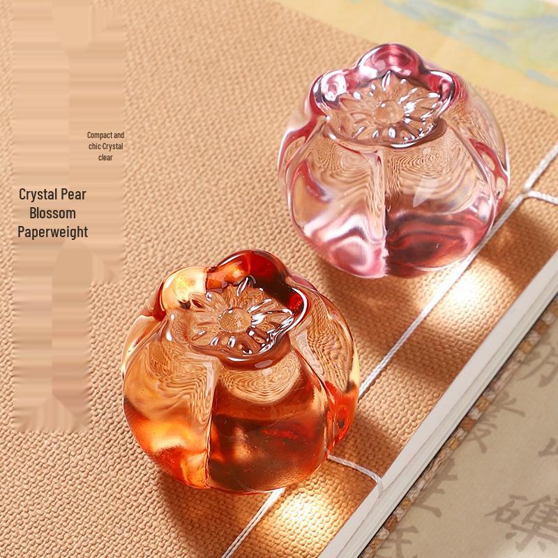 Хрустальный пресс-папье и линейка 'Цветок груши': Элегантный декор для каллиграфии, живописи и милого чайного питомца.
