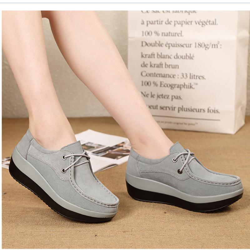 Lace-up Women Platform Shoes Fashion Wedge Heels Leather Casual Walking Shoes Elegant Working Shoes Loafers for Mother